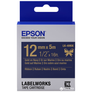 Картридж с лентой Epson LabelWorks LK4HKK 12 мм / 5 м Gold/Navy (C53S654002) ТОП в Чернигове