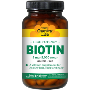 Вітаміни Country Life High Potency Biotin концентрований Біотин (В7) 5 мг 120 желатинових капсул (015794065067) краща модель в Чернігові