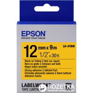 Картридж с лентой Epson LabelWorks LK4YBW9 Strong Adhesive 12 мм 9 м Black/Yellow (C53S654014) лучшая модель в Чернигове