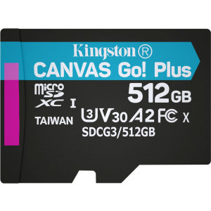 Kingston MicroSDXC 512GB Canvas Go! Plus Class 10 UHS-I U3 V30 A2 (SDCG3/512GBSP) лучшая модель в Чернигове