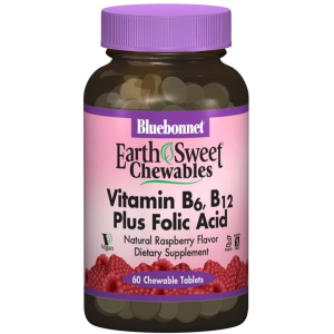 купити Вітаміни Bluebonnet Nutrition Earth Sweet Chewables Вітамін В6, B12 + фолієва кислота Малина 60 жувальних таблеток (743715004450)