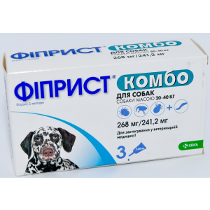 Краплі від бліх та кліщів KRKA Фіприст Комбо на холку 3 піпетки по 2.68 мл для собак масою тіла 20-40 кг (3838989645564) в Чернігові