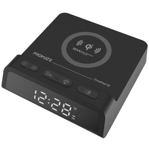 Настільний годинник-будильник Promate TimePad-Qi з бездротовою зарядкою 15 Вт Black (timepad-qi.black) в Чернігові