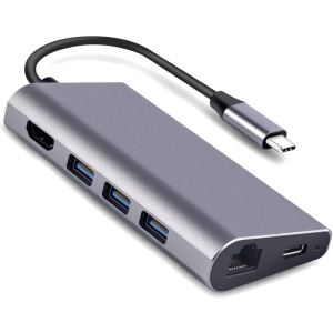 USB-хаб Dynamode USB3.1 Type-C to HDMI + 3хUSB3.0 + Gigabit LAN + USB Type-C Charging + SD/MicroSD до 4K HD 3840x2160 (Dock-USB-TypeC-HDMI-USB3.0-RJ45) ТОП в Чернігові