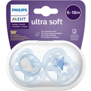 Пустышка Philips AVENT Ultra Soft для мальчиков 6-18 мес 2 шт (SCF223/03) надежный