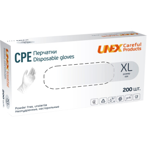 Рукавички одноразові нестерильні, неопудрені CPE Unex Medical Products розмір XL 200 шт. - 100 пар Білі (77-40-2) ТОП в Чернігові