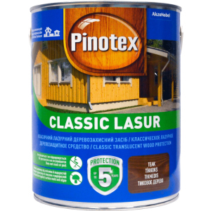 Лазур Pinotex Classic Lasur - матове алкідне просочення для дерева, блакитне, з декоративним ефектом, безбарвне, BC, 3 л (5308843) в Чернігові