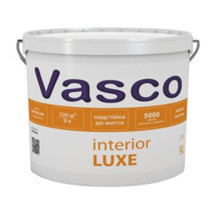 Краска Vasco interior LUXE ( Васко интериор ЛЮКС ) 9 л акриловая, совершенноматовая, стойкая к мытью, для интерьера в Чернигове