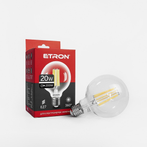 LED лампа ETRON Filament 1-EFP-172 G95 E27 20W 4200K clear glass в Чернігові