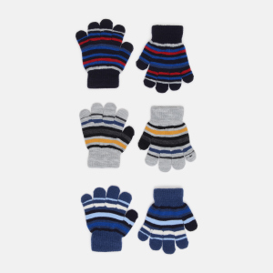 Перчатки YO! R-118/5P/B 12 (3 пары) Синий в полоску/Темно-синий в полоску/Серый в полоску (5903999479688)