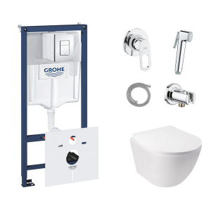 Комплект инсталляция Grohe Rapid SL 38827000 + унитаз с сиденьем Qtap Jay QT07335176W + набор для гигиенического душа со смесителем Grohe BauLoop 111042 надежный