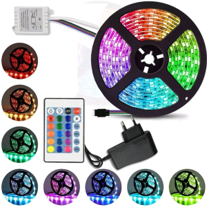 Cветодиодная Лента c Пультом и Блоком Питания LED 3528 SMD RGB 12v 5М с контроллером надежный