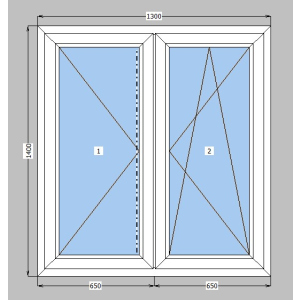 Окно металлопластиковое Brokelman 58 mm 2-створчатое поворотно-откидное, поворотное, фурнитура Vorne, 1300х1400 мм, белое в Чернигове