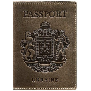Новий Обкладинка для паспорта шкіряна з українським гербом BlankNote BN-OP-UA-o Темно-коричнева ТОП в Чернігові