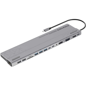 Док-станція 15-в-1 Promate BaseLink-Pro USB-C PD/HDMI/VGA/DisplayPort/3xUSB 3.1/2xUSB-C 3.1/2xUSB 2.0/RJ45/SD/MicroSD/AUX 3.5 mm Gray (baselink-pro.black) в Чернігові