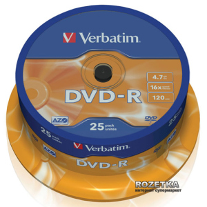 Verbatim DVD-R 4,7 GB 16x Cake 25 шт (43522) лучшая модель в Чернигове