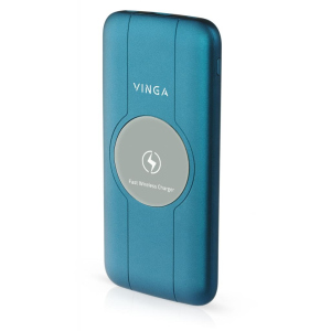 Батарея універсальна Vinga 10000 mAh Wireless QC3.0 PD soft touch blue ТОП в Чернігові