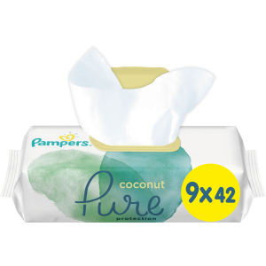 Дитячі вологі серветки Pampers Pure Coconut 378 шт (8001841709017) краща модель в Чернігові