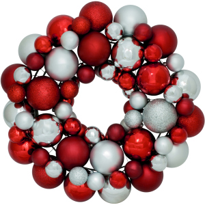 Венок декоративный Jumi с елочных пластиковых шариков 34 см Красно-серебристый (5900410379183) ТОП в Чернигове