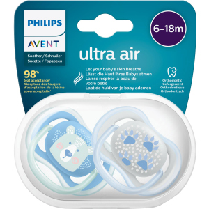 Пустушка ортодонтична Philips AVENT Ultra Air з декором для хлопчиків 6-18 міс 2 шт (SCF085/03) ТОП в Чернігові