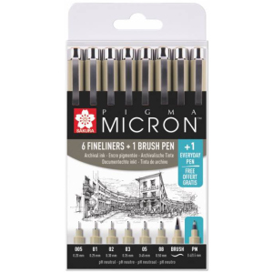 Набір лінерів Sakura Pigma Micron 6 шт 1 лінер-пензель Pigma Brush + Pigma Micron PN в подарунок в Чернігові