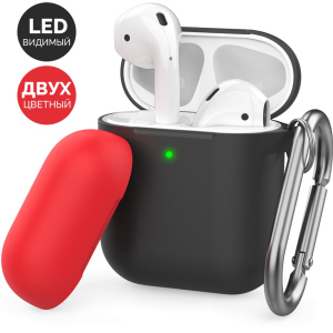 Двоколірний Силіконовий чохол AhaStyle з карабіном для Apple AirPods Black red (AHA-01460-BBR) в Чернігові