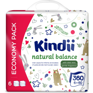 Влажные салфетки для младенцев и детей Kindii Natural Balance 6х60 шт (5900095029137) ТОП в Чернигове