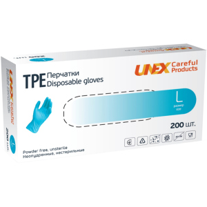 Перчатки TPE Unex Medical Products неопудренные нестерильные размер L 200 шт. — 100 пар Голубые (77-47-1) в Чернигове