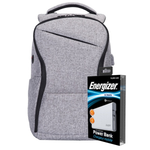 Рюкзак для ноутбука Energizer EPB005 15.6" Grey + УМБ UE10004QC White (EPB005-GY+UE10004QC) лучшая модель в Чернигове