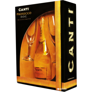 Вино ігристе Canti Prosecco Millesimato біле екстра-сухе 0.75 л 11% + 2 келихи в подарунковій упаковці (8005415050703) в Чернігові