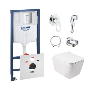 Комплект инсталляция Grohe Rapid SL 38772001 + унитаз с сиденьем Qtap Crow QT05335170W + набор для гигиенического душа со смесителем Grohe BauLoop 111042