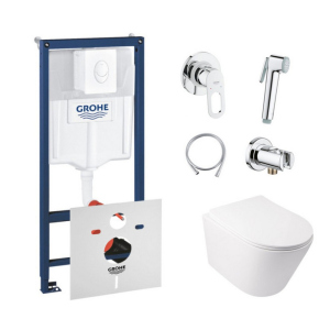 Комплект инсталляция Grohe Rapid SL 38722001 + унитаз с сиденьем Qtap Swan QT16335178W + набор для гигиенического душа со смесителем Grohe BauLoop 111042 надежный