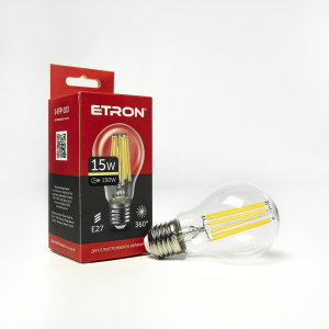 LED лампа ETRON Filament 1-EFP-103 A60 15W 3000K E27 краща модель в Чернігові