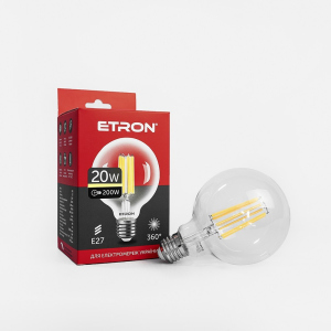 хороша модель LED лампа ETRON Filament 1-EFP-171 G95 E27 20W 3000K clear glass