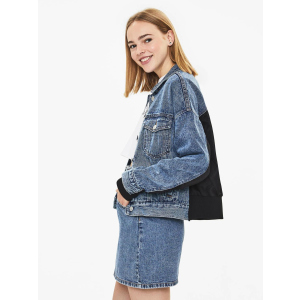 Джинсова куртка Bershka XAZ238714DCAQ XS Синя з чорним (DD8000004775050) ТОП в Чернігові