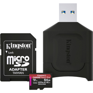Kingston MicroSDXC 64GB Canvas React Plus Class 10 UHS-II U3 ​​​​V90 A1 + SD-адаптер + USB-кардрідер (MLPMR2/64GB) ТОП в Чернігові