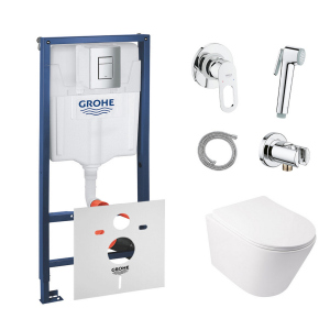 Комплект инсталляция Grohe Rapid SL 38772001 + унитаз с сиденьем Qtap Swan QT16335178W + набор для гигиенического душа со смесителем Grohe BauLoop 111042 ТОП в Чернигове