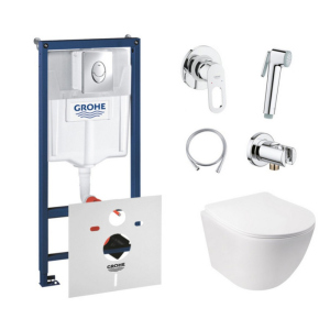 Комплект инсталляция Grohe Rapid SL 38721001 + унитаз с сиденьем Qtap Jay QT07335176W + набор для гигиенического душа со смесителем Grohe BauLoop 111042 ТОП в Чернигове