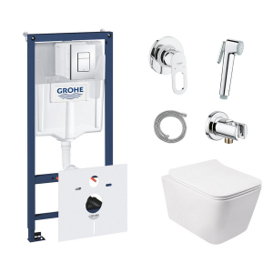 Комплект инсталляция Grohe Rapid SL 38827000 + унитаз с сиденьем Qtap Crow QT05335170W + набор для гигиенического душа со смесителем Grohe BauLoop 111042 в Чернигове