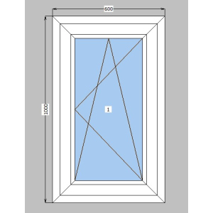 Вікно металопластикове Rehau Euro 60 60 mm 1-стулкове поворотно-відкидне, фурнітура Siegenia, 600х1000 мм, біле