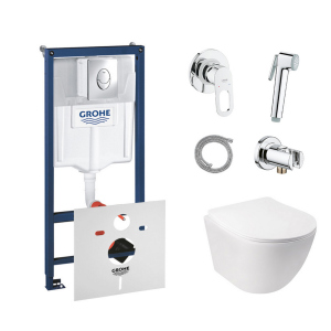 Комплект инсталляция Grohe Rapid SL 38721001 + унитаз с сиденьем Qtap Jay QT07335176W + набор для гигиенического душа со смесителем Grohe BauLoop 111042 лучшая модель в Чернигове