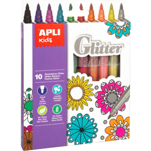 Набор маркеров Apli Kids Glitter с блестками 10 цветов (18218) (8410782182184) ТОП в Чернигове