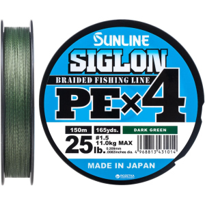 Шнур Sunline Siglon PE х4 150 м # 1.5/0.209 мм 11 кг Темно-зеленый (16580921) в Чернигове