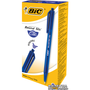 купити Набір кулькових ручок 20 шт автоматичних BIC Round Stic Clic Синій, вузол 1мм, що пише, товщина лінії листа 0.4 мм Синій корпус (3086123379640)