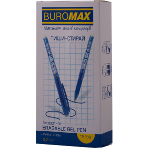 Набір гелевих ручок Buromax Erase Slim Пиши-прай 0.7 мм Синій корпус 12 шт (BM.8301-01) краща модель в Чернігові