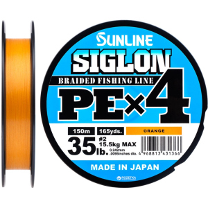 Шнур Sunline Siglon PE х4 150 м # 2.0/0.242 мм 15.5 кг Помаранчевий (16580936) надійний