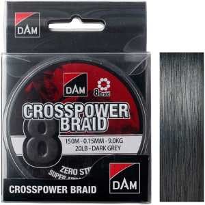 Шнур DAM Crosspower 8-Braid 150 м 0.15 мм 9.0 кг Темно-сірий (66588) ТОП в Чернігові