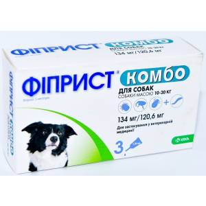 Краплі від бліх та кліщів KRKA Фіприст Комбо на холку 3 піпетки по 1,34 мл для собак масою тіла 10-20 кг (3838989645540) в Чернігові