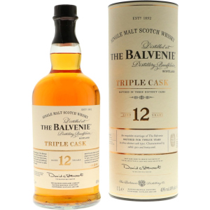 Віскі односолодовий Balvenie Triple Cask 12 років витримки в подарунковій упаковці 1 л 40% (5010327545059)