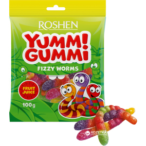 Упаковка цукерок Roshen желейних Yummi Gummi Worms 100 г х 22 шт (4823077622182) ТОП в Чернігові